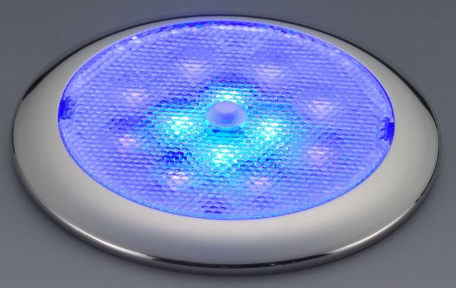 Hovedbilde Lampe hvit/blå LED m/bryter, Procyon II, krom